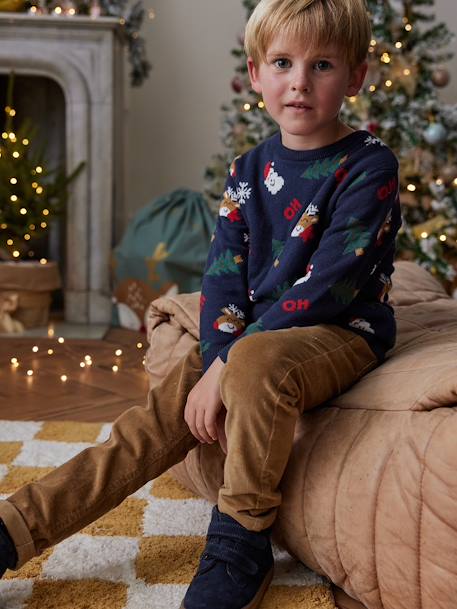 Jersey jacquard de Navidad con motivos divertidos para niño azul marino 