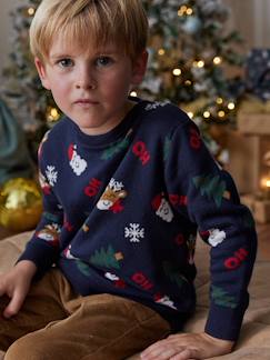 Niño-Jerséis, chaquetas de punto, sudaderas-Jerséis de punto-Jersey jacquard de Navidad con motivos divertidos para niño