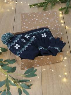 -Caja Navidad copo de nieve niño gorro + snood + guantes/mitones