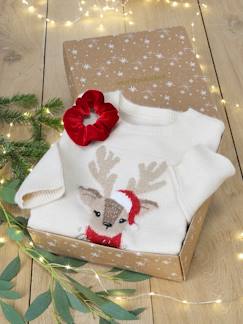 -Pack de Navidad para niña: jersey jacquard «Reno» + 2 gomas para el pelo