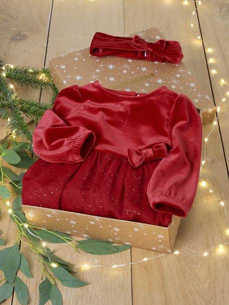 Bebé-Caja regalo de Navidad vestido de tul con purpurina y cinta para el pelo para bebé