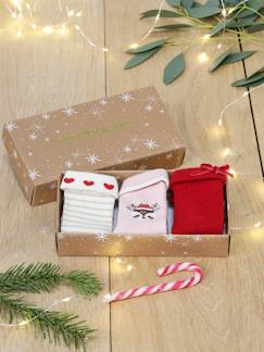 -Caja regalo de Navidad con 3 pares de calcetines para bebé niña