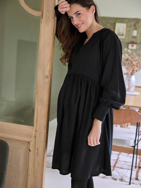 Vestido corto embarazo y lactancia, colección cápsula madre/hija azul estampado+negro 