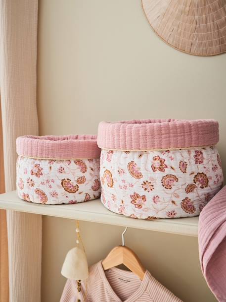 Pack de 2 cestas reversibles Folk rosa estampado 