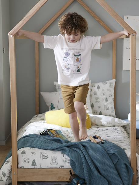 Cama infantil cabaña en el suelo VIERNES MARRON CLARO LISO 