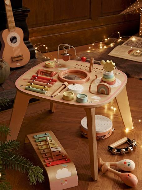 Mesa de actividades y estimulación musical de madera FSC® multicolor+ROSA CLARO LISO CON MOTIVOS 