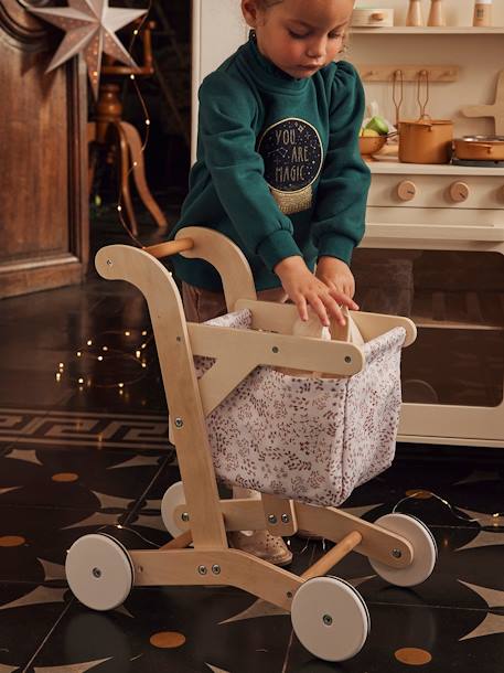 Carrito de la compra de tela y madera FSC® BEIGE MEDIO LISO CON MOTIVOS 