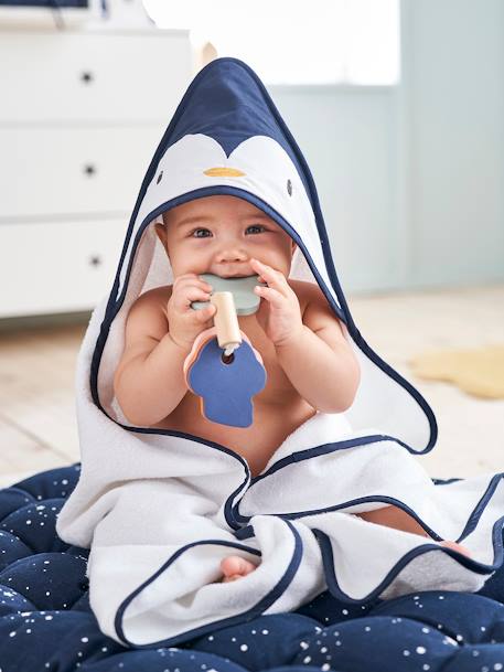 Conjunto de capa de baño + manopla Pingouin BLANCO CLARO LISO CON MOTIVOS 