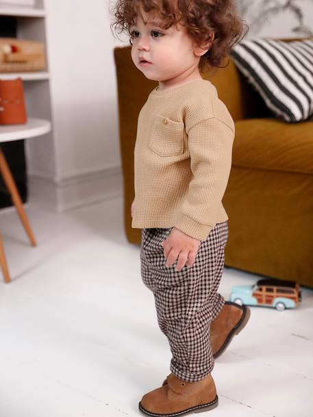 Camiseta de punto de nido de abeja para bebé niño beige 