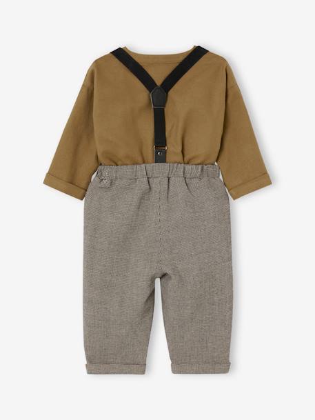 Conjunto camisa + pantalón con tirantes para bebé niño aceituna 