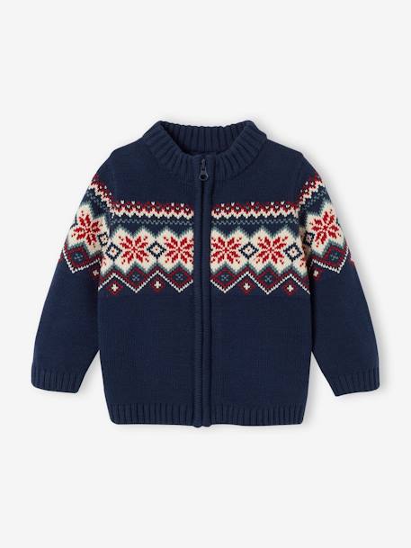 Chaqueta de punto jacquard con cremallera para bebé azul marino 