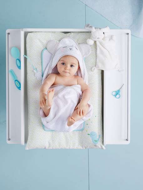 Capa de baño con capucha bordado animales bebé AZUL MEDIO LISO+Blanco 