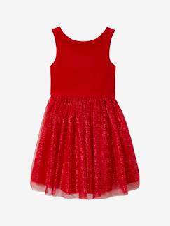 Niña-Vestidos-Vestido de Navidad de terciopelo y tul brillante para niña