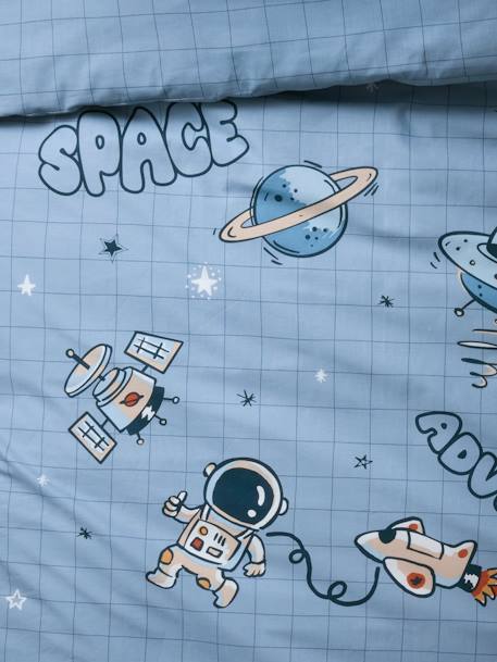 Conjunto de funda nórdica + funda de almohada infantil INTERGALACTIC con algodón reciclado azul estampado 