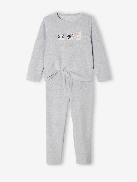 Pack de 2 pijamas de terciopelo con animales para niña gris jaspeado 