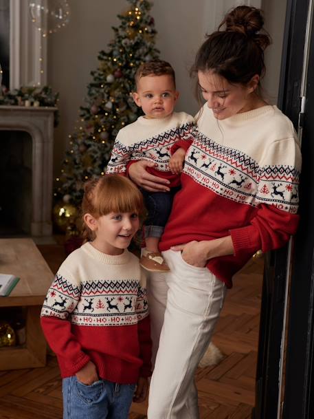 Jersey de Navidad infantil Colección cápsula Familia con motivos jacquard azul marino+rojo 