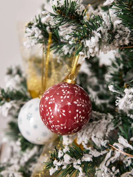 Set de 6 adornos navideños tradicionales rojo estampado 