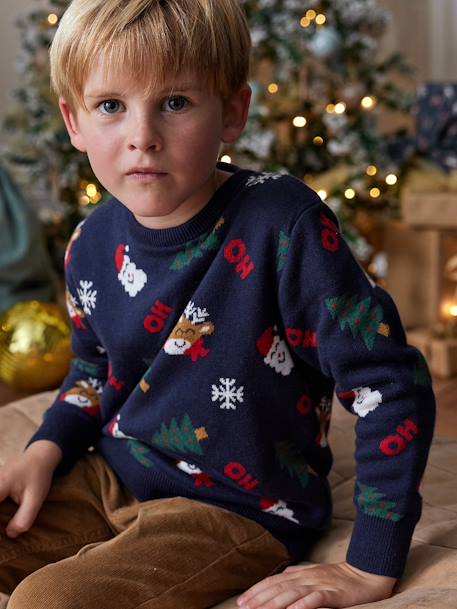 Jersey jacquard de Navidad con motivos divertidos para niño azul marino 