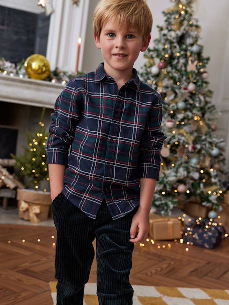 Camisa navideña a cuadros para niño azul marino 