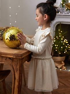 Vestidos-Vestido navideño de dos tejidos con falda tipo enagua de tul para niña