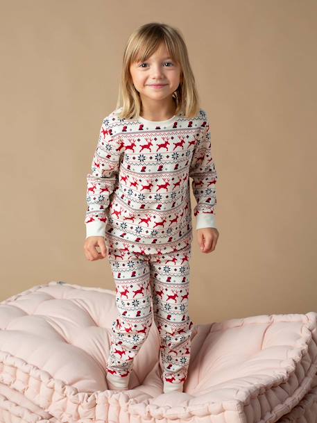 Pijama navideño infantil unisex de algodón orgánico rojo 