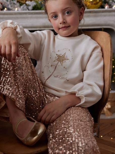 Pantalón ancho con lentejuelas de Navidad para niña dorado 