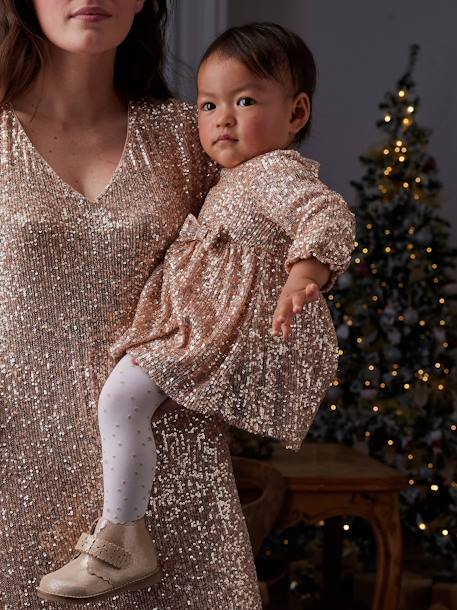 Vestido de fiesta con lentejuelas para bebé dorado 