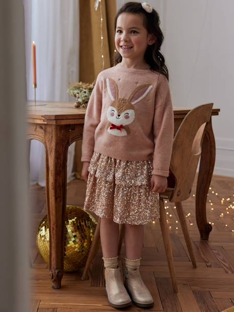 Falda con volantes de lentejuelas Navidad niña dorado 