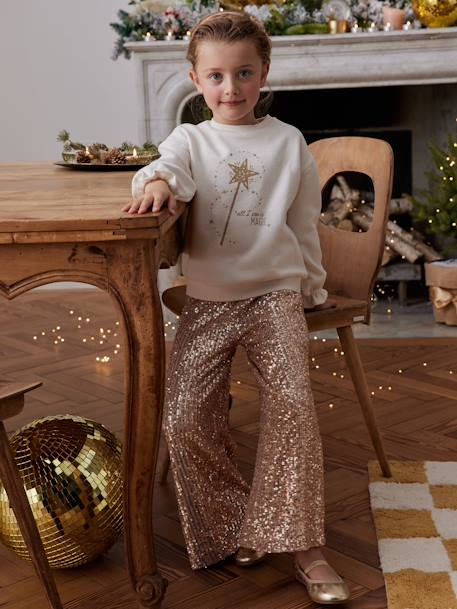 Pantalón ancho con lentejuelas de Navidad para niña dorado 