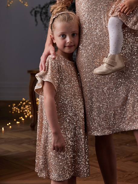 Vestido de fiesta con lentejuelas para niña dorado 