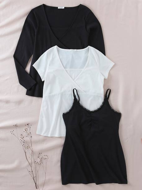 Set de 3 prendas embarazo y lactancia camisetas + camiseta de tirantes negro 