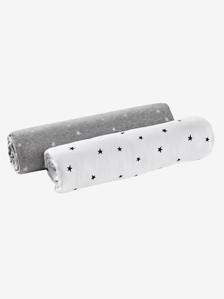 Pack de 2 sábanas bajeras para bebé de punto elástico estampado estrellas Gris claro estampado 