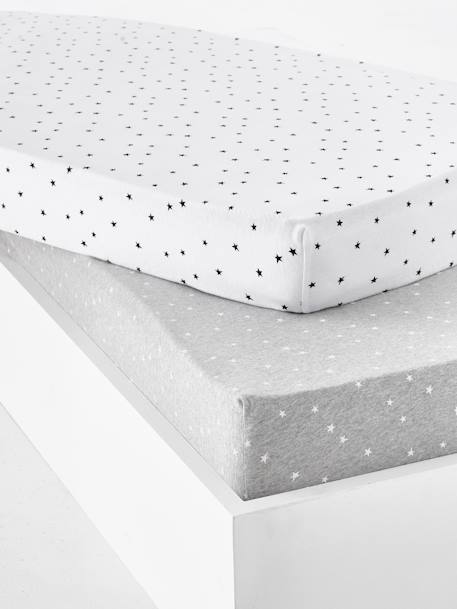 Pack de 2 sábanas bajeras para bebé de punto elástico estampado estrellas Gris claro estampado 