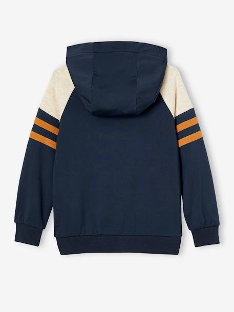 Sudadera con cremallera y capucha, mangas raglán, estilo deportivo para niño azul marino+nuez de pacana 