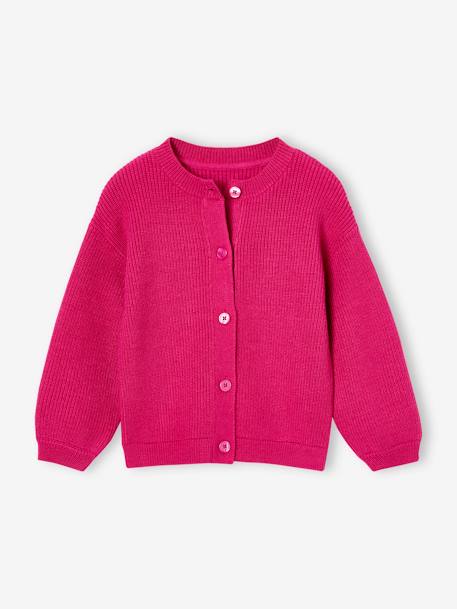 Chaqueta a rayas de canalé perlado para niña fucsia+verde sauce 