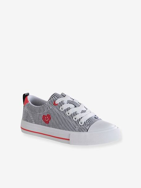 Zapatillas infantiles a rayas con cordones y cremallera rayas azul 