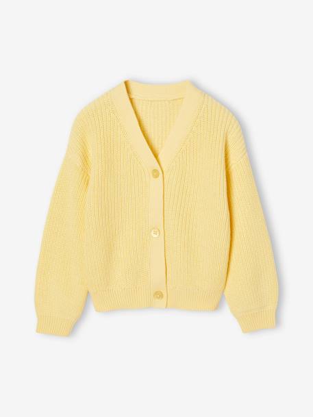 Chaqueta de canalé perlado para niña amarillo pálido+crudo+pistacho+rayas rosa+rosa+rosa viejo+violeta claro 