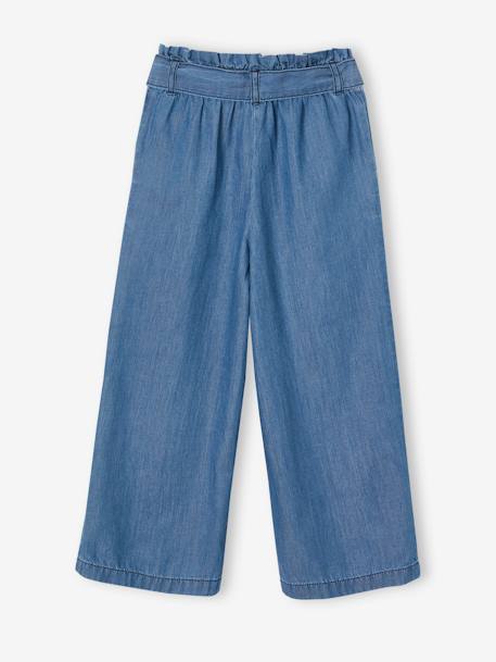 Pantalón pesquero de estilo 'paperbag' de denim ligero, para niña AZUL MEDIO LAVADO 