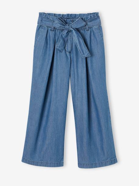 Pantalón pesquero de estilo 'paperbag' de denim ligero, para niña AZUL MEDIO LAVADO 