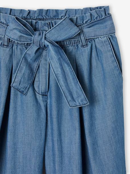 Pantalón pesquero de estilo 'paperbag' de denim ligero, para niña AZUL MEDIO LAVADO 