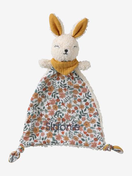 Doudou plano personalizable conejo + sonajero rosa+verde 