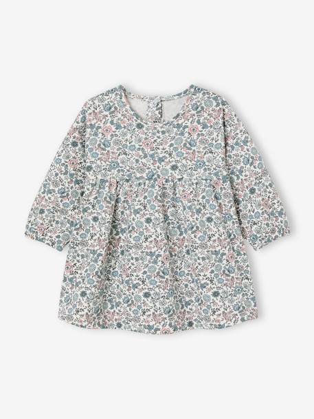 Conjunto de 3 prendas con vestido + cárdigan + cinta para el pelo, para niña azul grisáceo+BLANCO CLARO ESTAMPADO+rosa viejo 