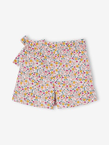 Falda-short estampada para niña azul chambray+crudo+naranja estampado+verde pino 