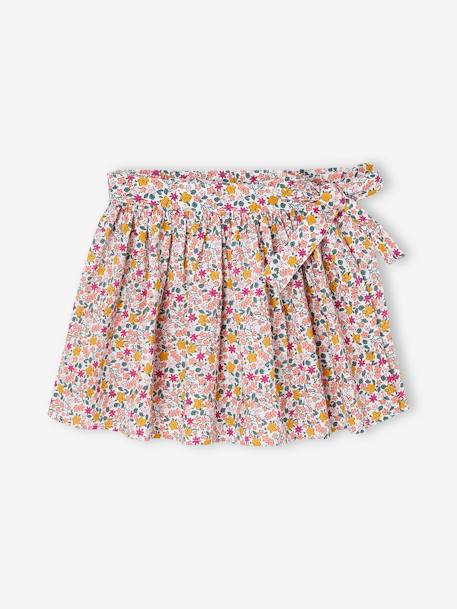 Falda-short estampada para niña azul chambray+crudo+naranja estampado+verde pino 