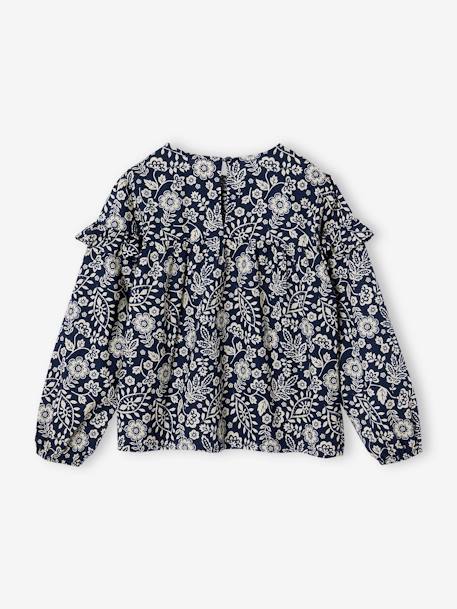 Blusa con volantes estampada de flores para niña azul marino+blanco estampado+crudo 