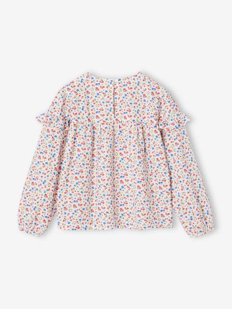 Blusa con volantes estampada de flores para niña azul marino+blanco estampado+crudo 