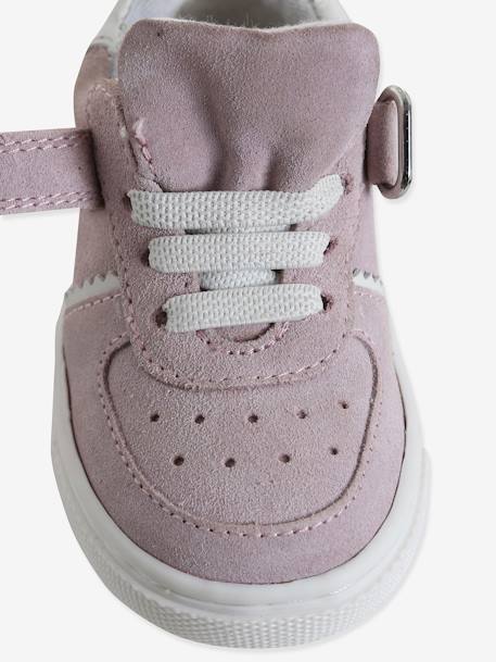 Zapatillas de piel con cordones y cierre autoadherente para bebé fucsia 