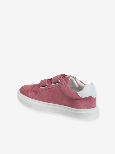 Zapatillas infantiles de piel con cierre autoadherente, especial autonomía blanco+rosa frambuesa 