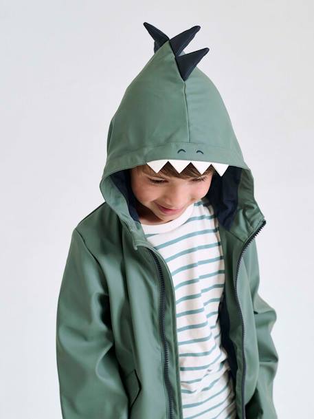 Chaqueta cortavientos con capucha de dinosaurio para niño verde sauce 