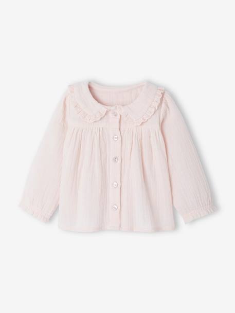 Camisa de gasa de algodón para bebé ocre+rosa rosa pálido 